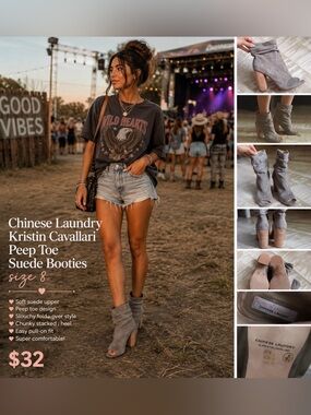 Chinese Laundry Kristin Cavallari Suede Peep Toe Slouch Booties Size 8